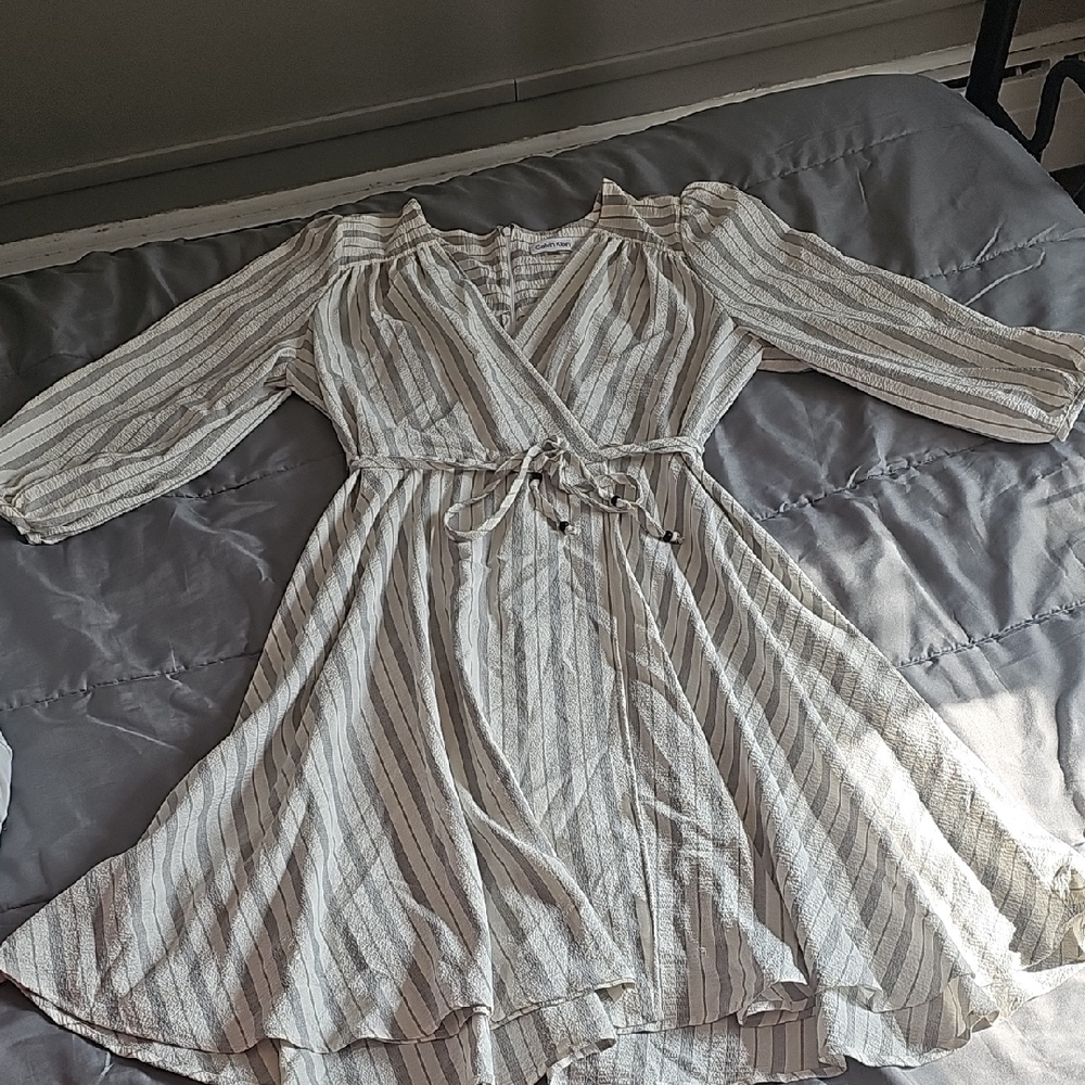 Calvin Klein Grey and White Striped Dress